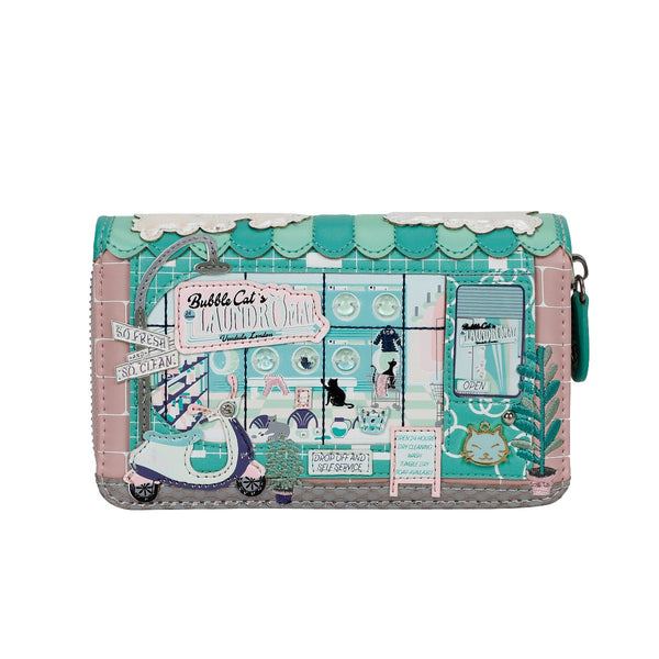 Vendula Bubble Cats Laundromat Medium Zip Wallet